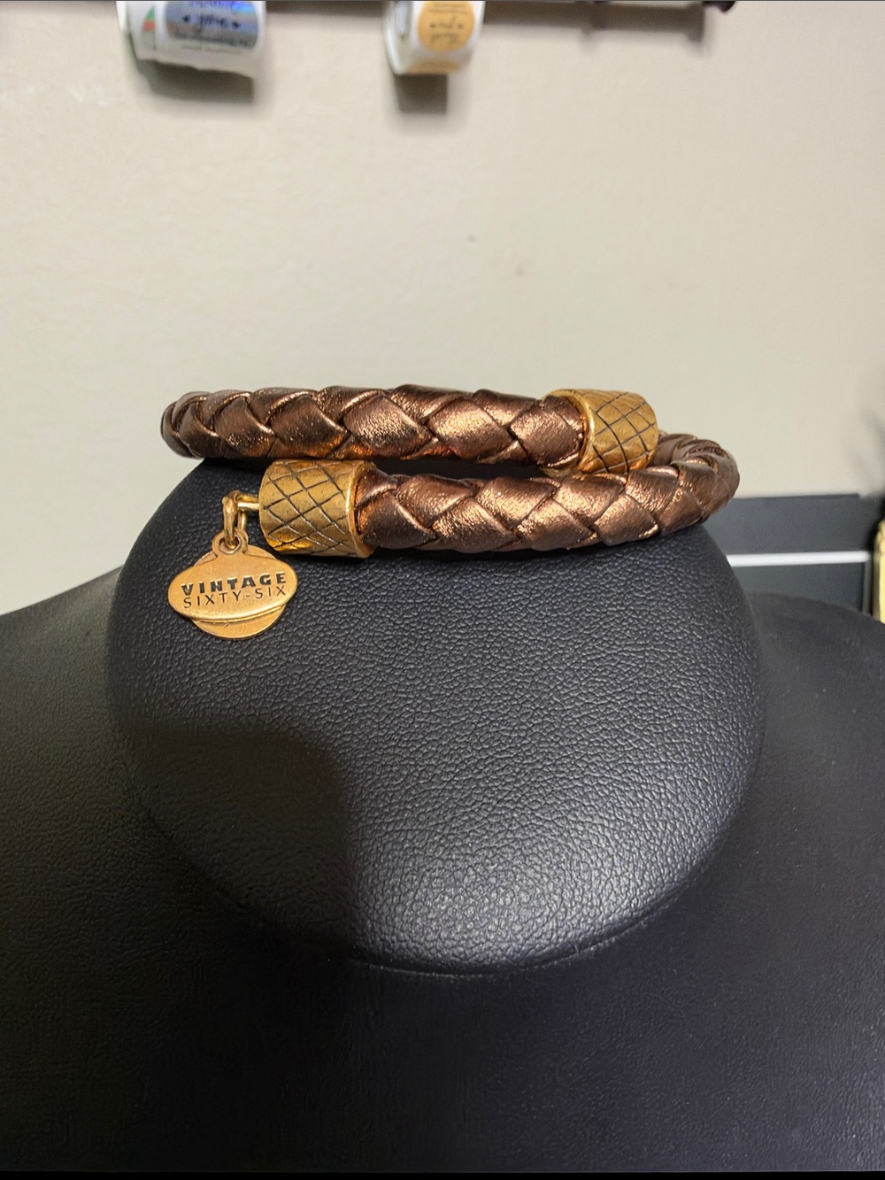 Vintage Sixty Six Metallic Bronze Braided Leather Wrap Bracelet